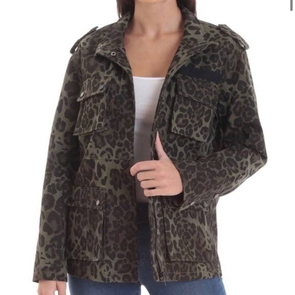 Avec Les Filles Olive Leopard Cargo Jacket Cotton Plus Size 2X NWT